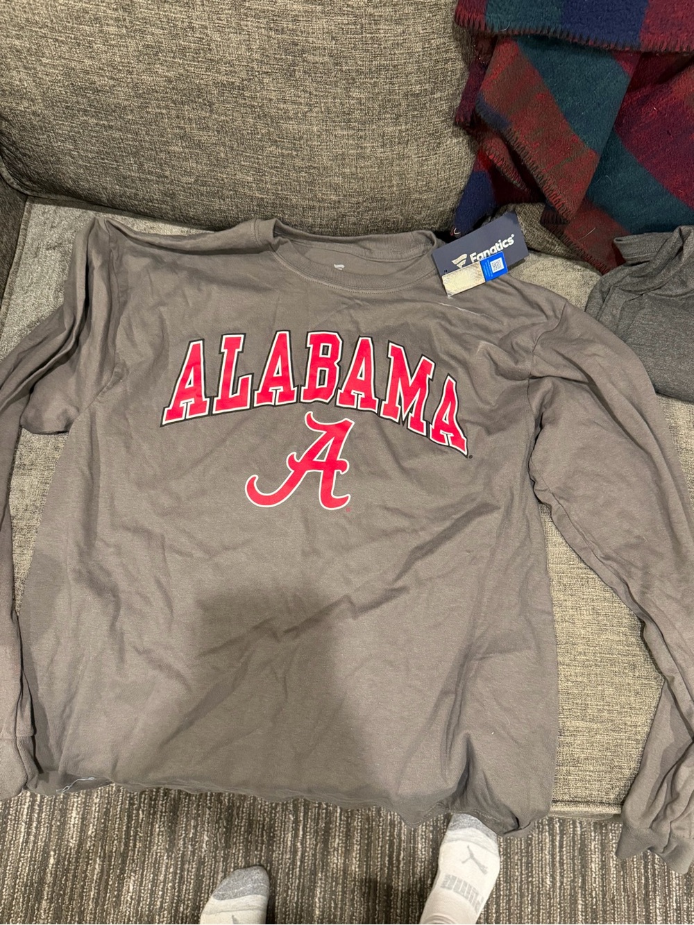 Alabama Long-Sleeve Crewneck Shirt in Gray with Red Logo